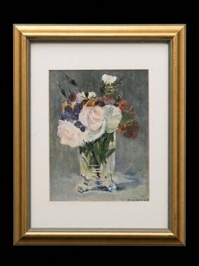 Vintage Framed Print – “Flowers in a Crystal Vase” by Edouard Manet – Gold Frame